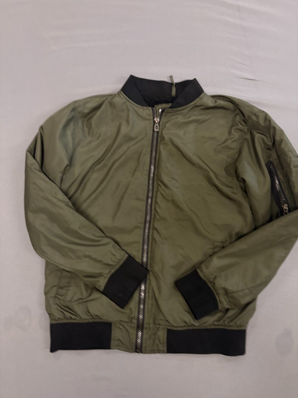 Distortion Youth Bomber Jacket Size L 14-16 Green Lightweight Full Zip Pockets